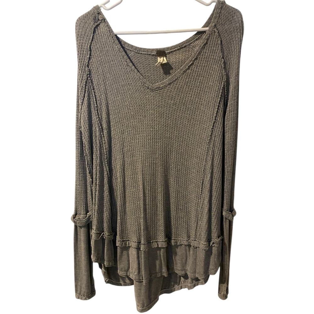 Free People We the Free Laguna Waffle Thermal Long Sleeve Top Small Gray Casual - Picture 4 of 12
